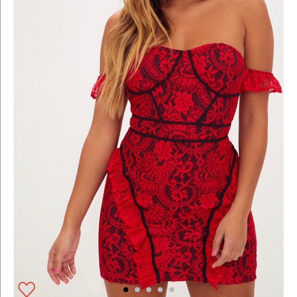 Red off the shoulder fringe dress
